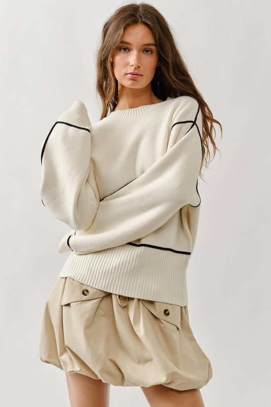 AJT5102 OVERSIZED FIT CONTRAST STITCHING SWEATER