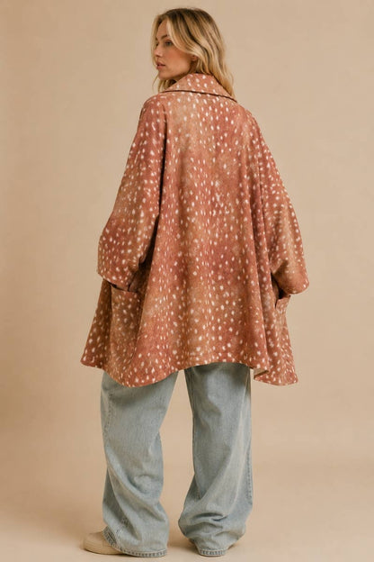 Cozy Fawn Print Oversized Cardigan Coat