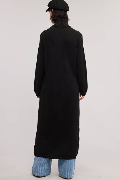SEAM DETAIL TURTLENECK TUNIC SWEATER DRESS WITH SLIT
