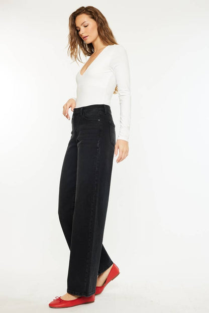 OPEN PACK HIGH RISE WIDE LEG JEANS-KC70085BK