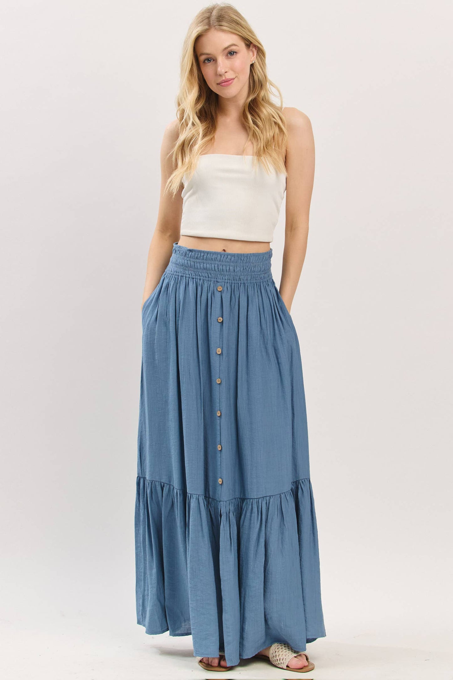 Tiered Center Slit Maxi Skirt - VS3399A