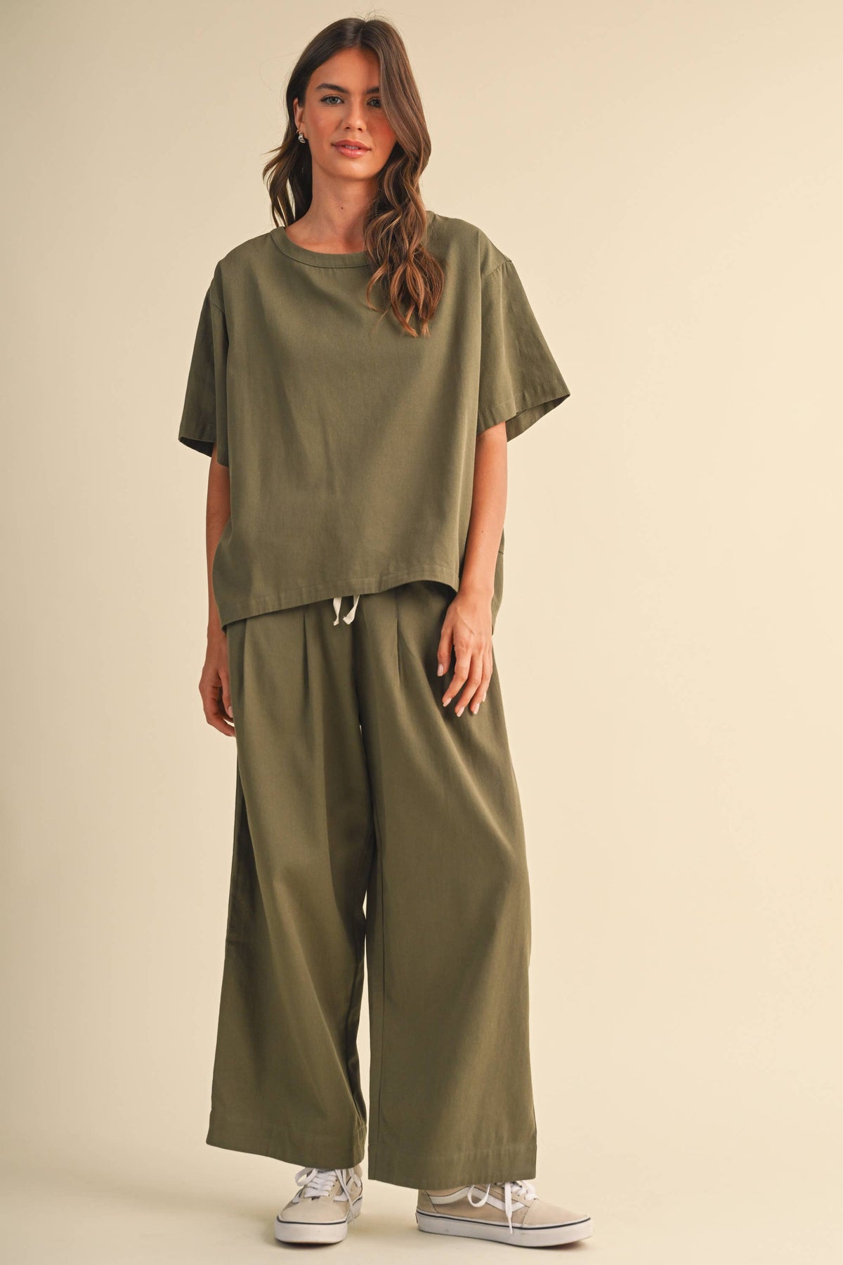 IST6073 RELAXED FIT TOP AND WIDE LEG CROPPED PANTS SET