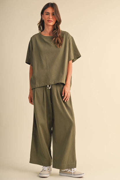 IST6073 RELAXED FIT TOP AND WIDE LEG CROPPED PANTS SET
