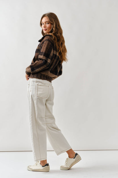 MAJ3293 PLAID BUTTON DOWN CARDIGAN