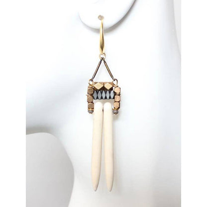 Geometric white spike and hematite earrings