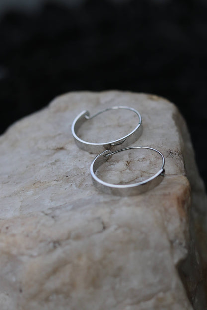 Edge Hoops Earrings - Stainless Steel Water Proof Silver 