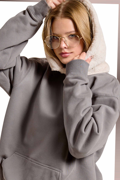 MDT7717-Cozy Fur Hooded Unisex Pullover Sweatshirt