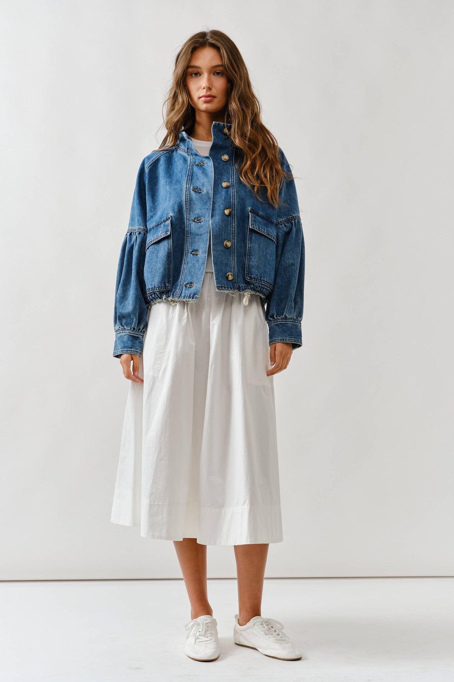 MAJ3306 BALLON SLEEVE TWILL JACKET DRAWSTING WAIST