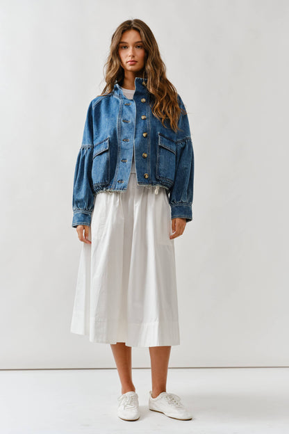 MAJ3306 BALLON SLEEVE TWILL JACKET DRAWSTING WAIST