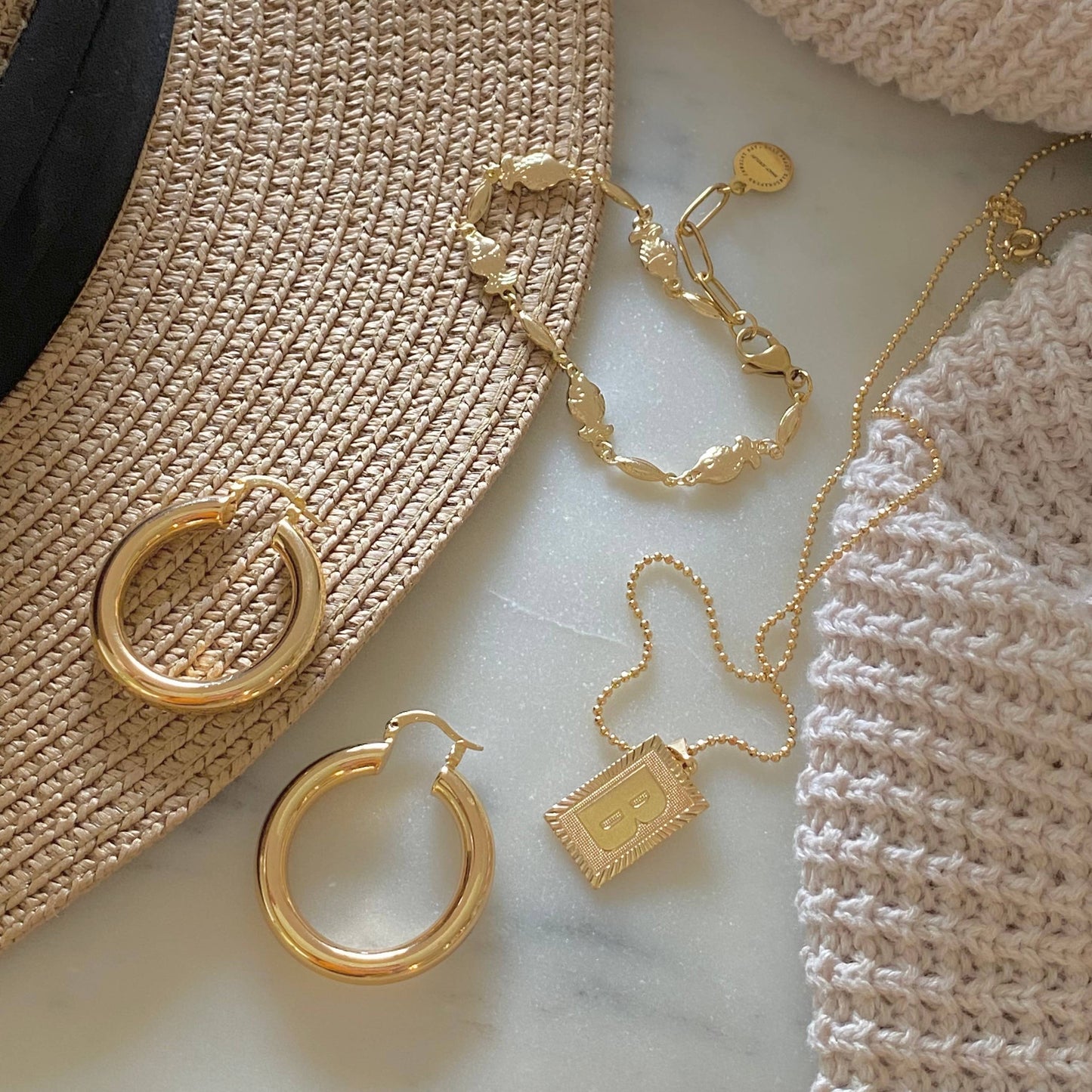 35mm Thick Hoop Earrings 18k Gold Filled Water Resistant