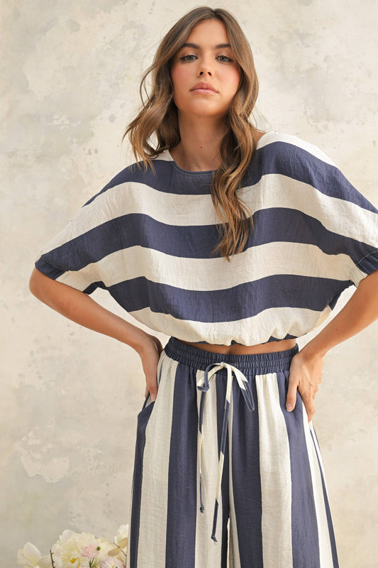 T4525ST   WIDE STRIPE BOAT NECK TOP