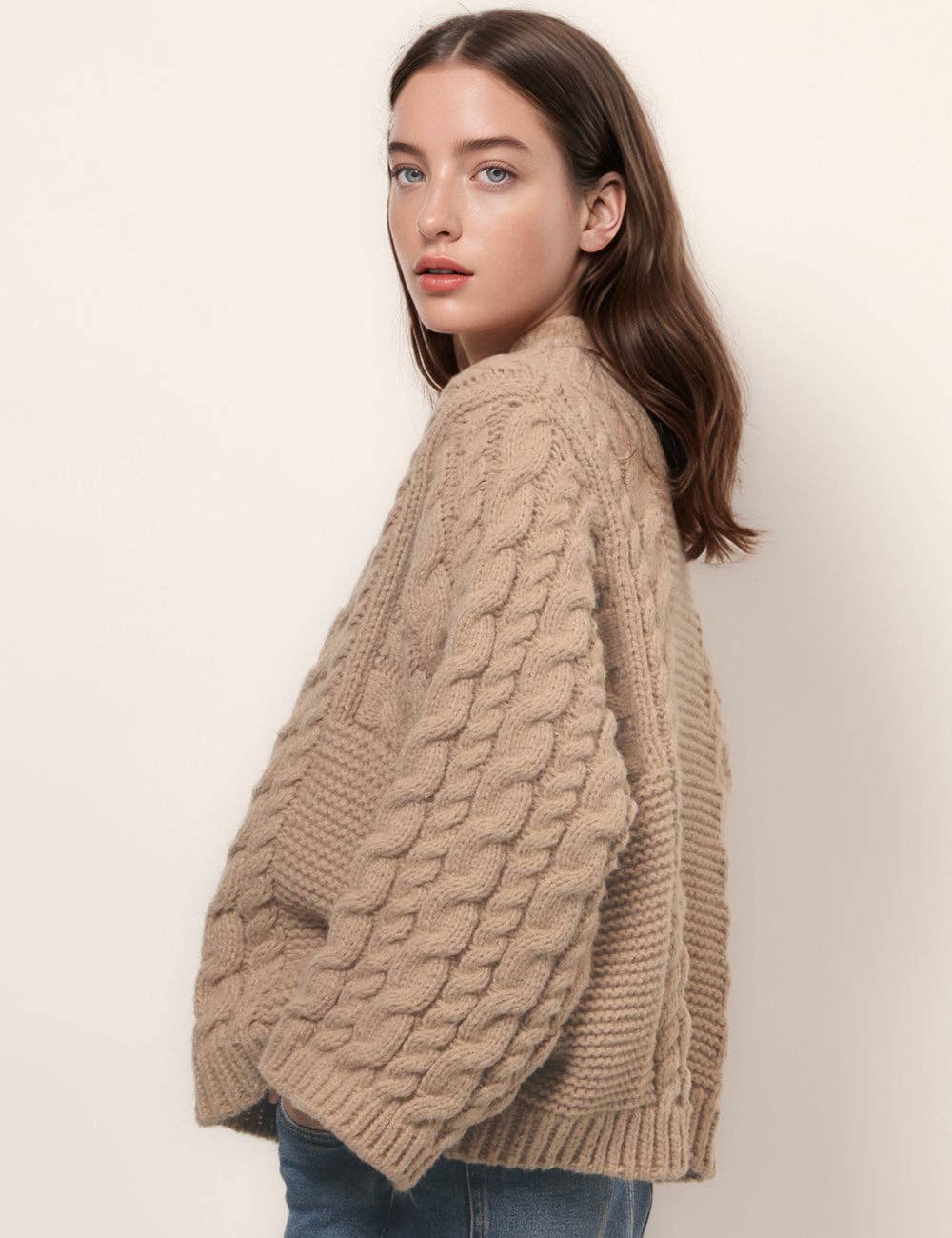 Round Neck Twist Loose Solid Color Sweater