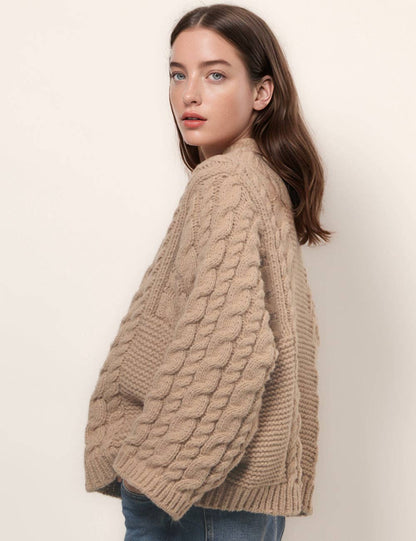 Round Neck Twist Loose Solid Color Sweater