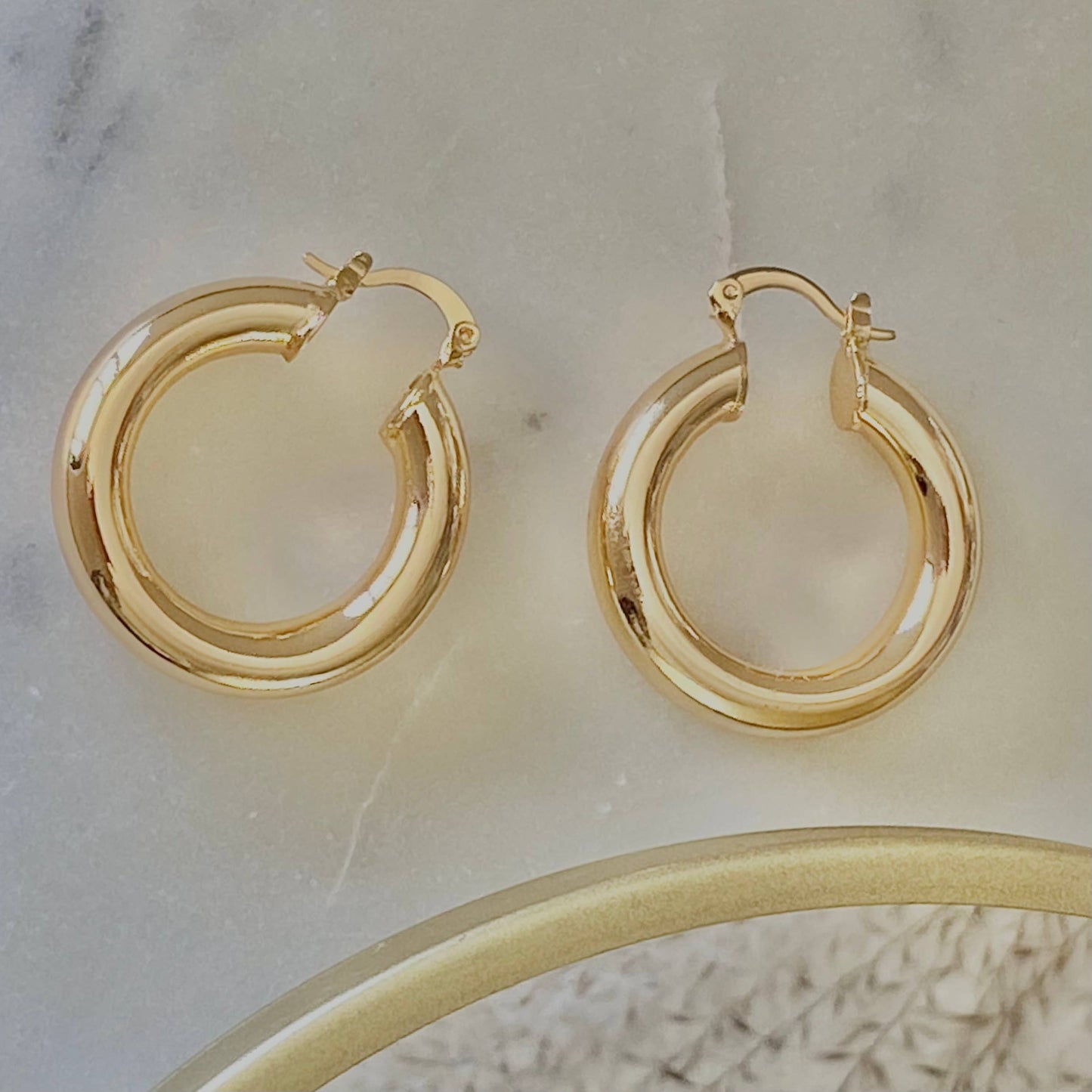 Thick Hoop Earrings 18k Gold Filled Chunky Jumbo