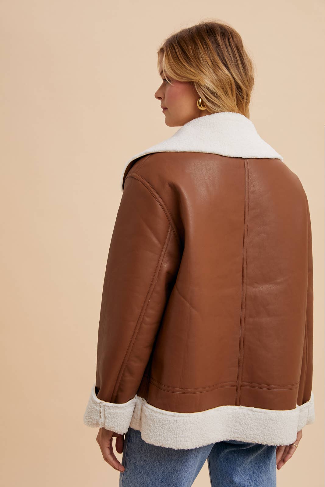 VEGAN FAUX LEATHER SHEARLING JACKET
