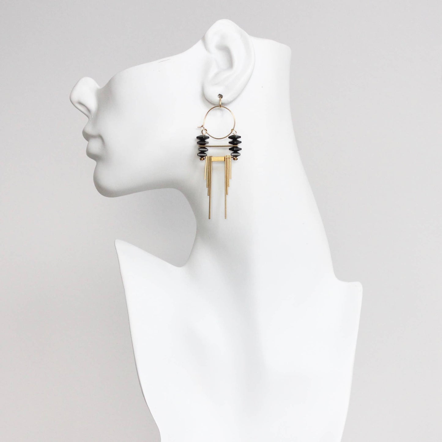 CHRE54 ArtDeco hematite and brass hoop earrings