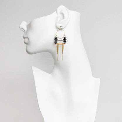 CHRE54 ArtDeco hematite and brass hoop earrings