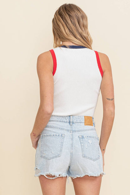 CSW9407B - RIBBED MULITONE TANK TOP