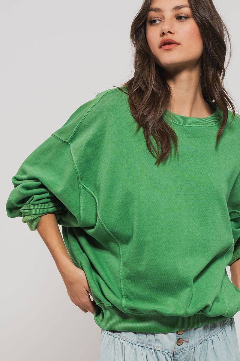 Crew Neck Comfort Washed  Spring Sweatshirt