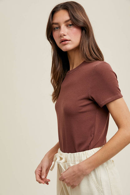 RIBBED KNIT BASIC T-SHIRT / WL18-1714