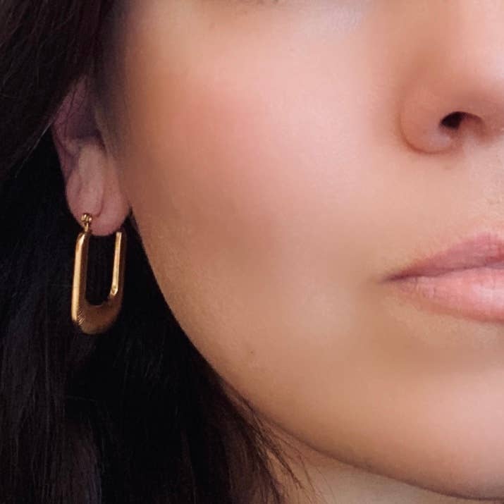 Textured Long Hoop Earrings lightweight stainless steel 