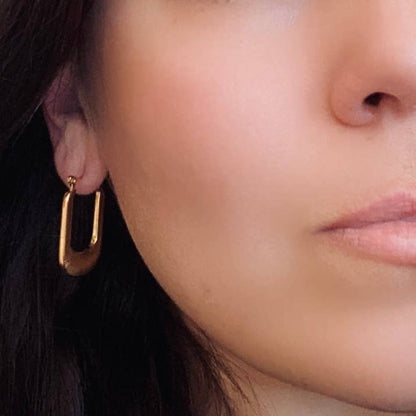 Textured Long Hoop Earrings lightweight stainless steel 