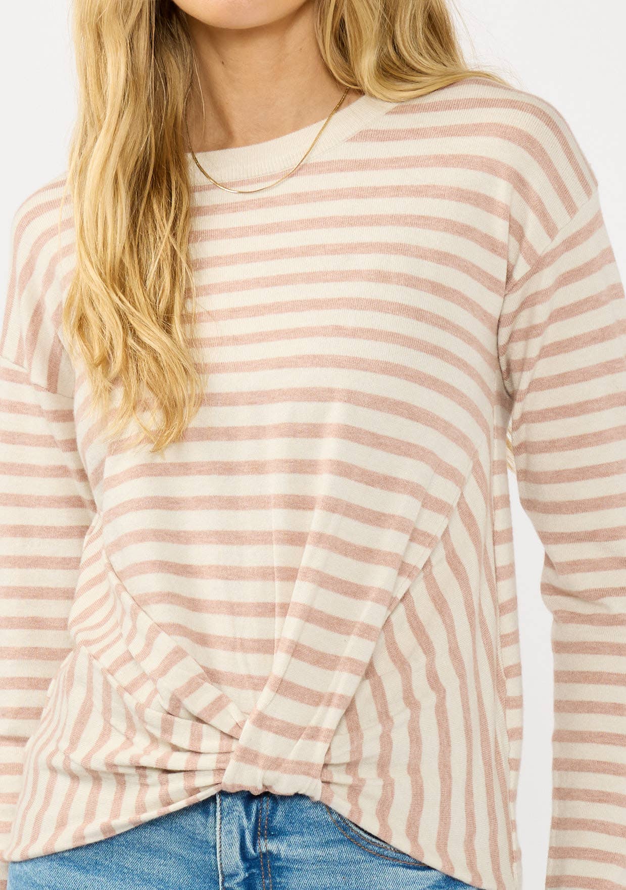 Horizontal Stripe Front Knot Pullover Sweater
