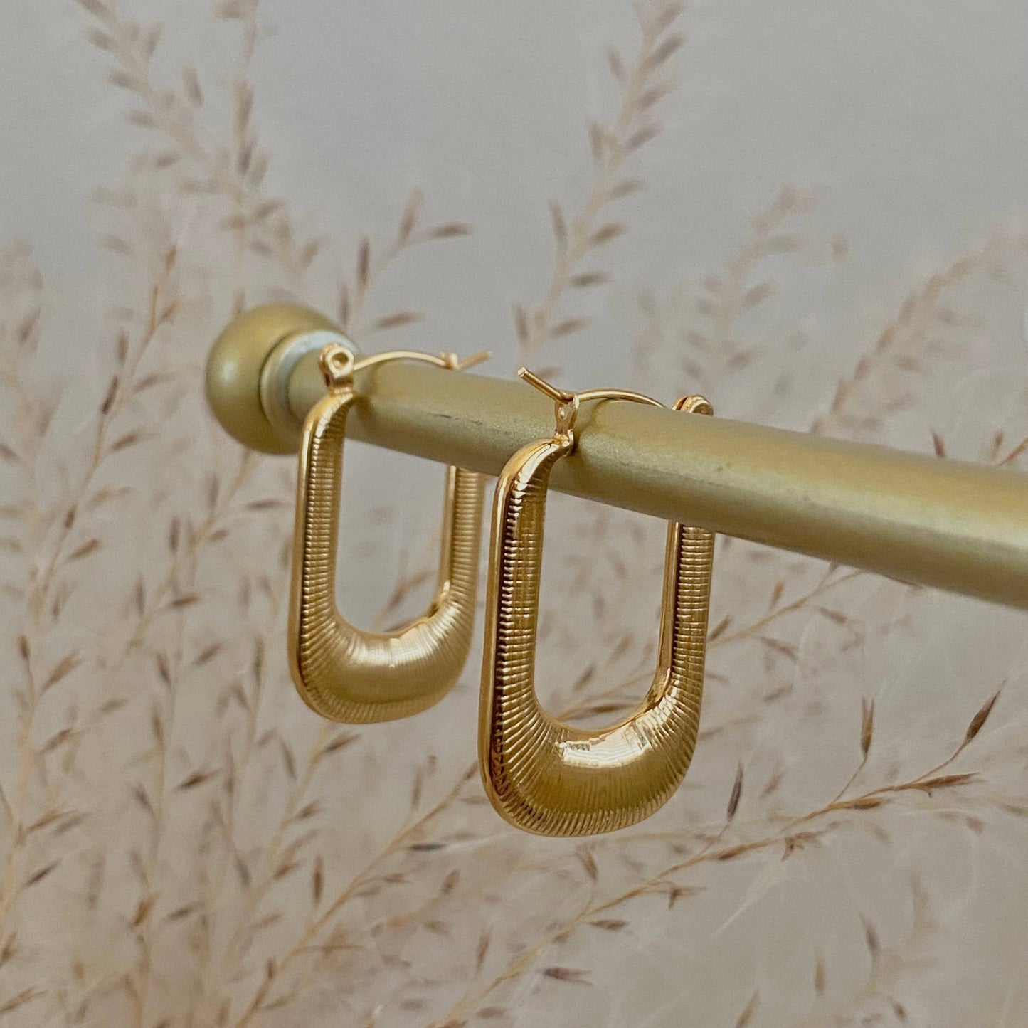 Textured Long Hoop Earrings lightweight stainless steel 