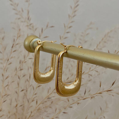 Textured Long Hoop Earrings lightweight stainless steel 