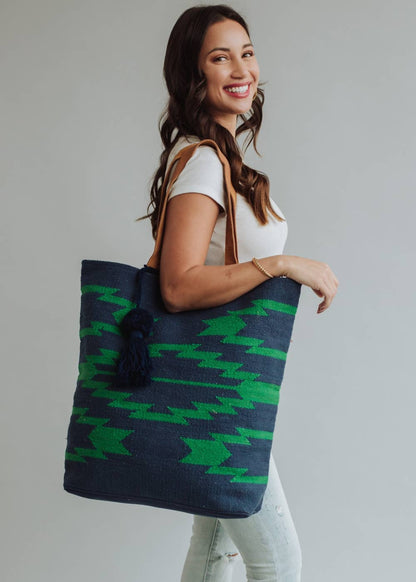Navy & Green Aztec Tote