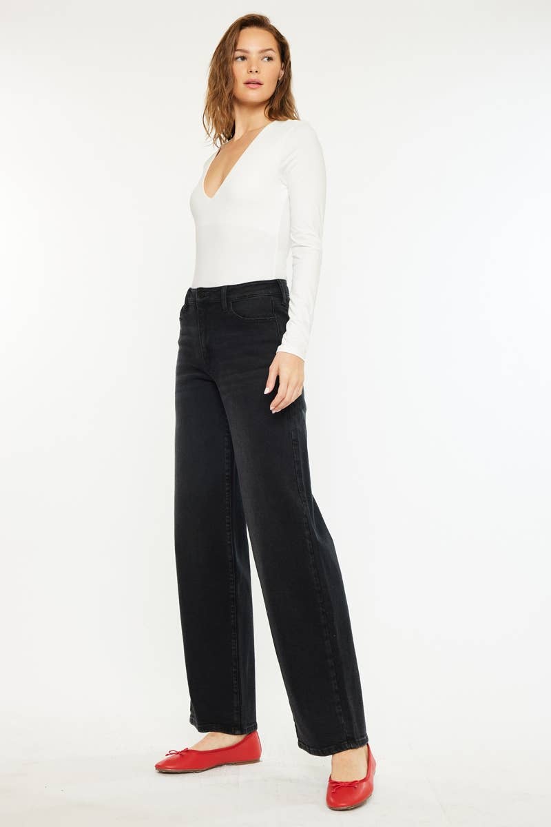 OPEN PACK HIGH RISE WIDE LEG JEANS-KC70085BK