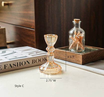 Glass Candlestick Holder Taper Candle Holders Tabletop Amber