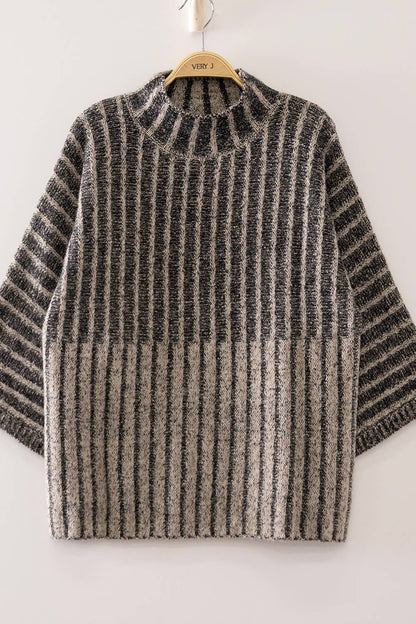 12W3673N-Ribbed Knit Mock Neck Sweater