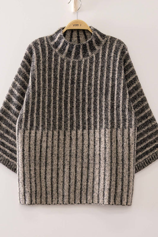Ribbed Knit Mock Neck Sweater