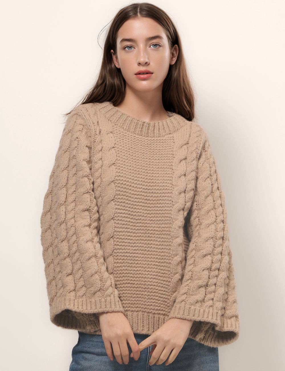 Round Neck Twist Loose Solid Color Sweater