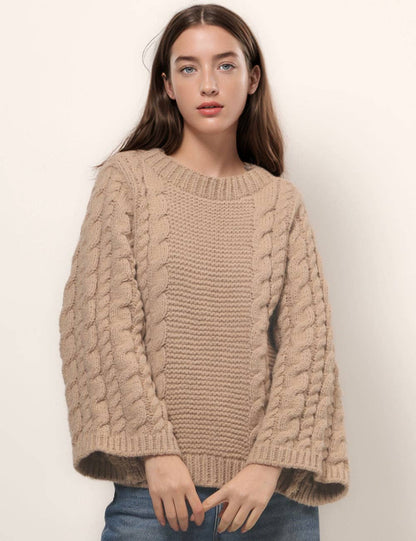 Round Neck Twist Loose Solid Color Sweater