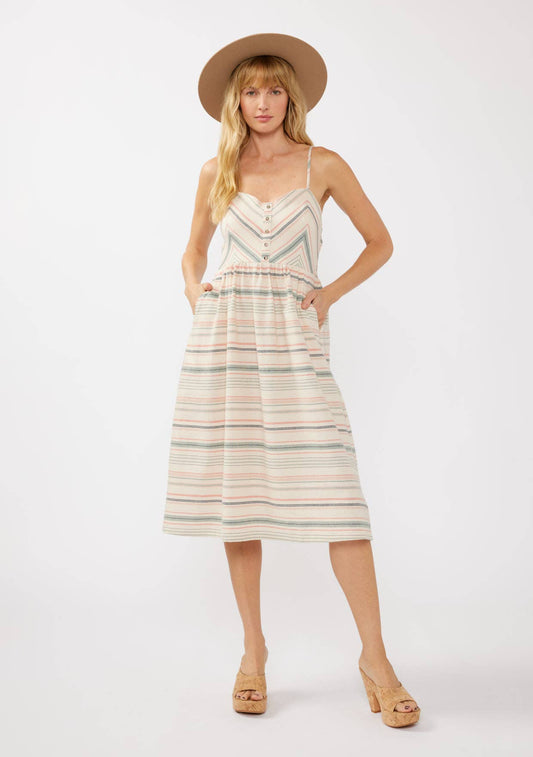 Yarn-Dye Sleeveless Button Up Midi Dress