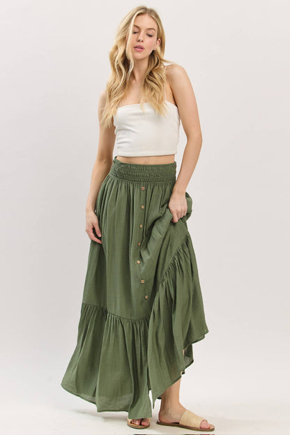 Tiered Center Slit Maxi Skirt - VS3399A