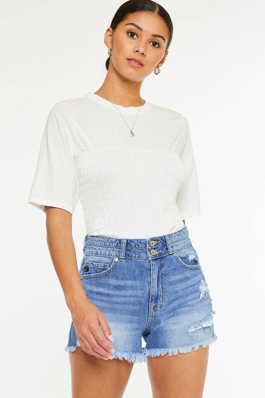 OPEN PACK HIGH RISE MOM DENIM SHORTS-KC8560NM