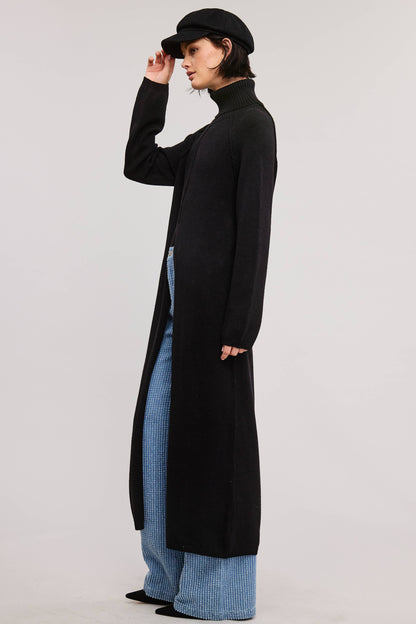 SEAM DETAIL TURTLENECK TUNIC SWEATER DRESS WITH SLIT
