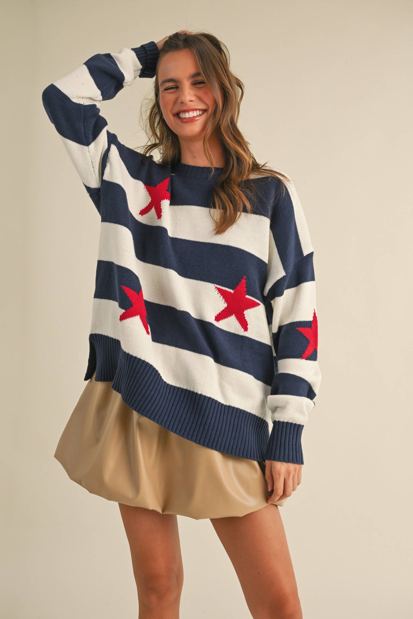 IT4047 STRIPED STARS SWEATER KNIT TOP