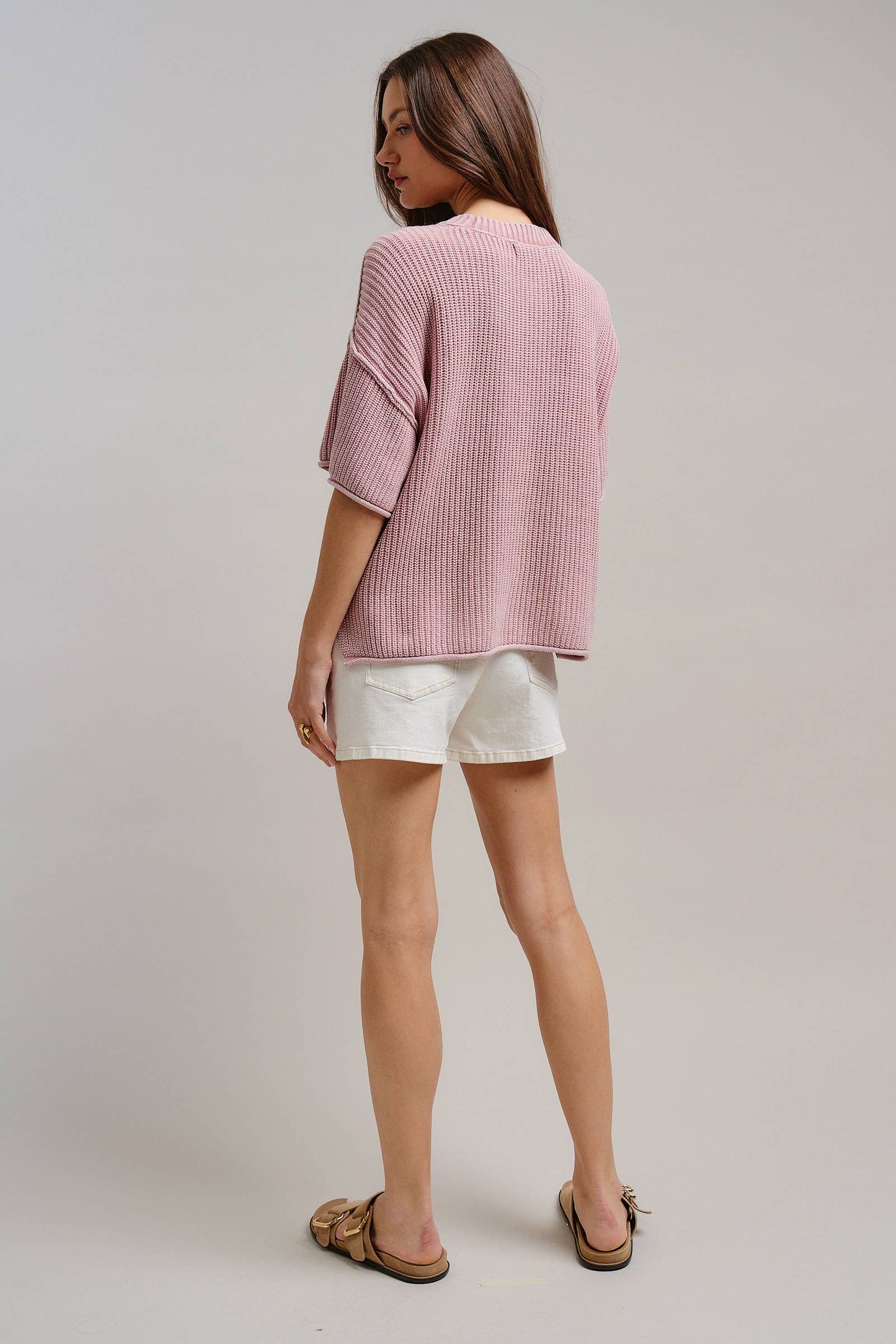 Mineral Wash Exposed Seam Short Sleeve Sweater