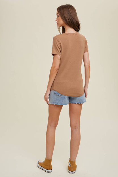 RIBBED KNIT BASIC T-SHIRT / WL18-1714
