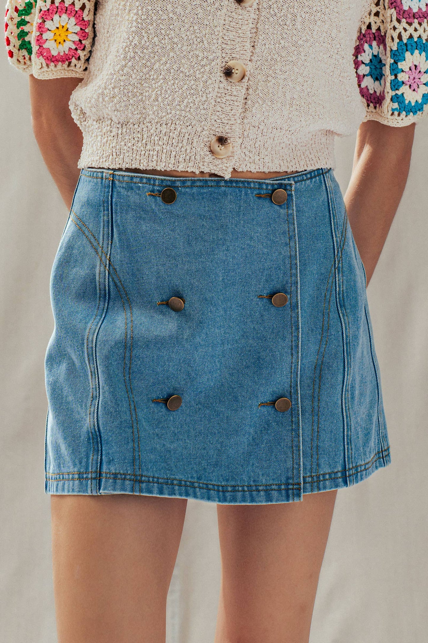Retro Button Front High Waisted Denim Skort