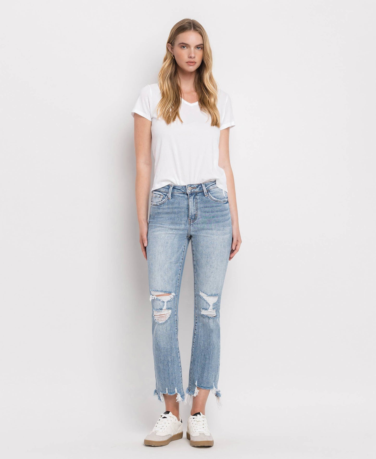 HIGH RISE LIGHT WASH CROP FLARE JEANS LV1003