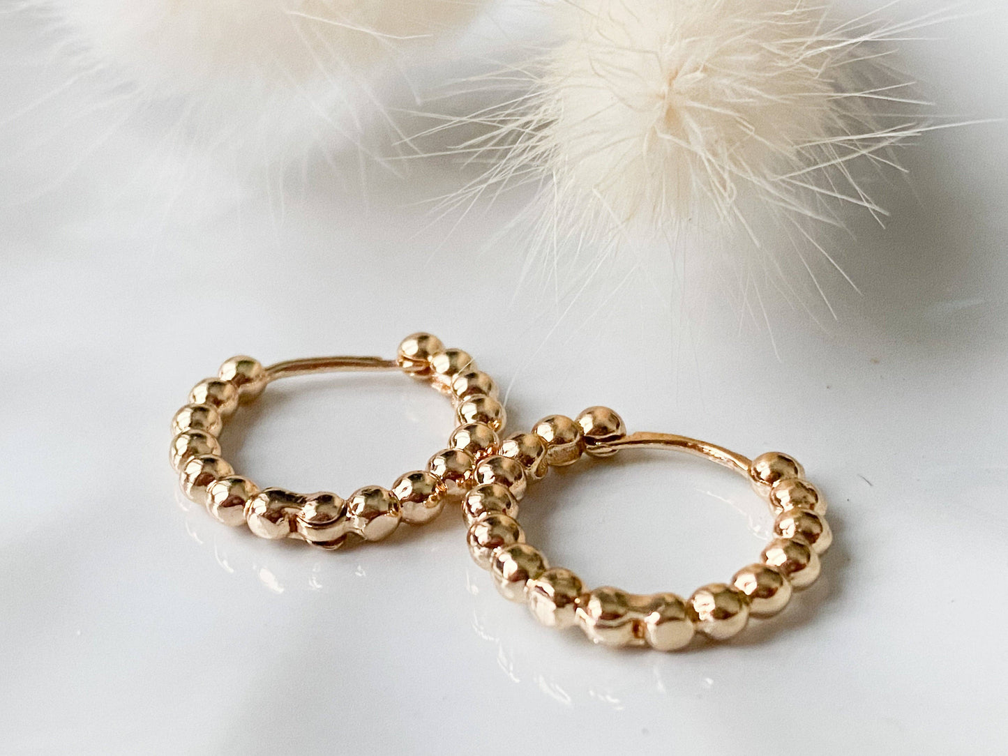 Beaded Gold Hoops