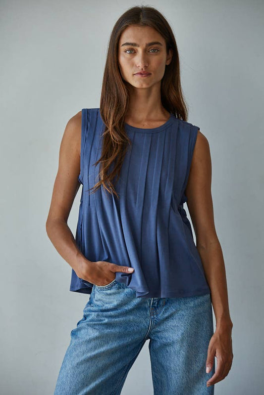 Knit Rayon Spandex Jersey Round Neck Sleeveless Top