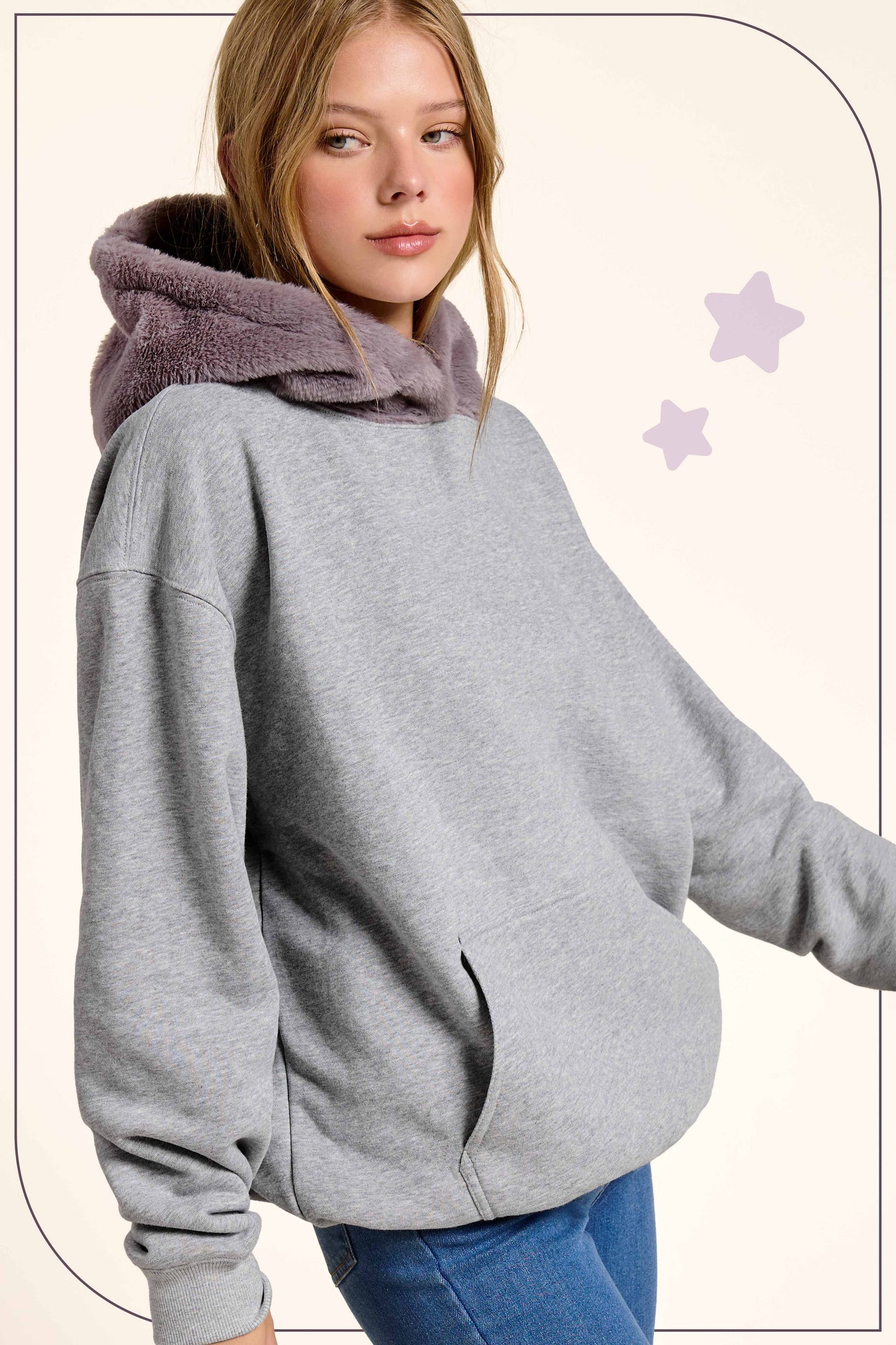 MDT7717-Cozy Fur Hooded Unisex Pullover Sweatshirt