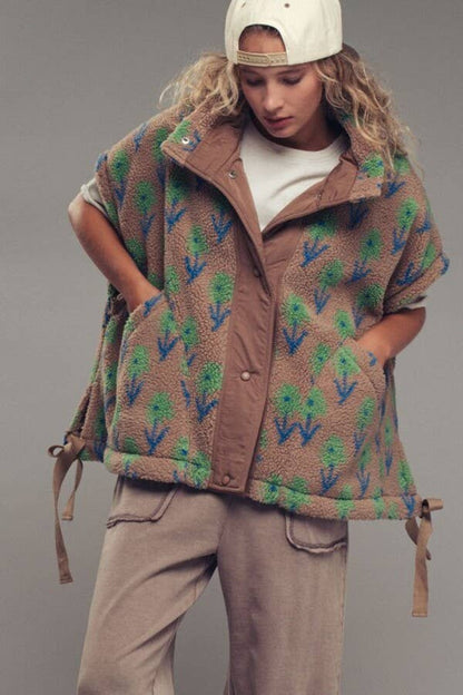 Floral Sherpa Oversize Vest