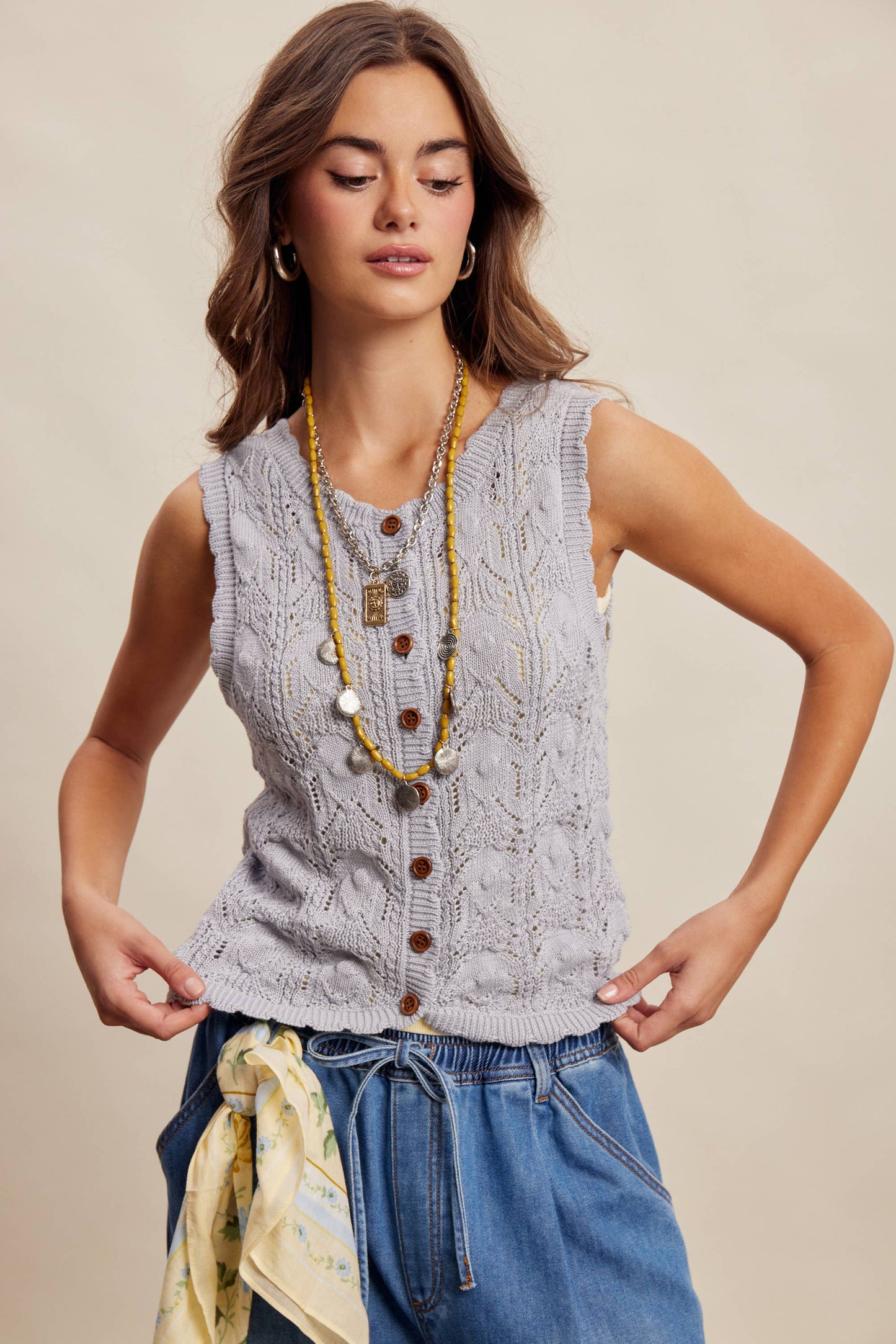 Reversible Pointelle Knit Vest Top LSW1049